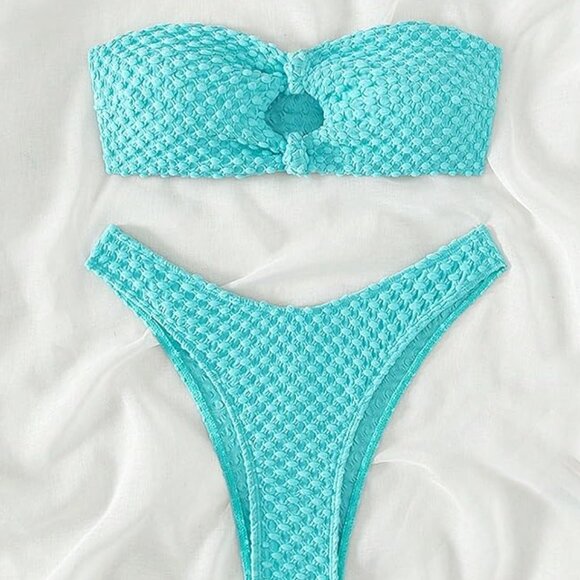 2 Piece Strapless Cut Out Bandeau Swimsuit - Picture 1 of 6